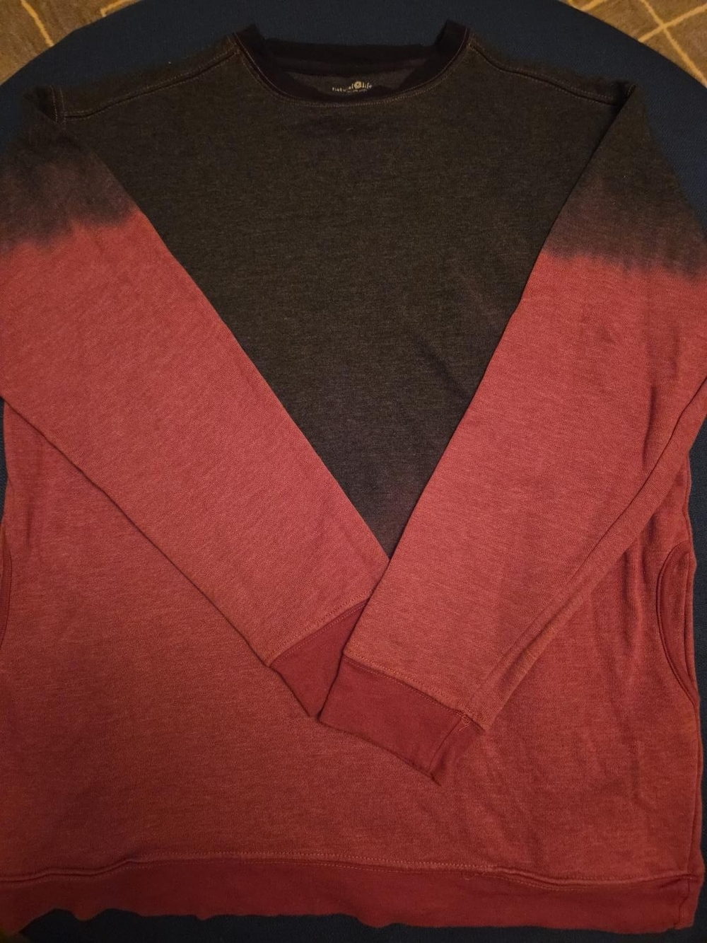 Natural Life Ombré Tie Dye Sweatshirt XS Black Rust Red Pockets